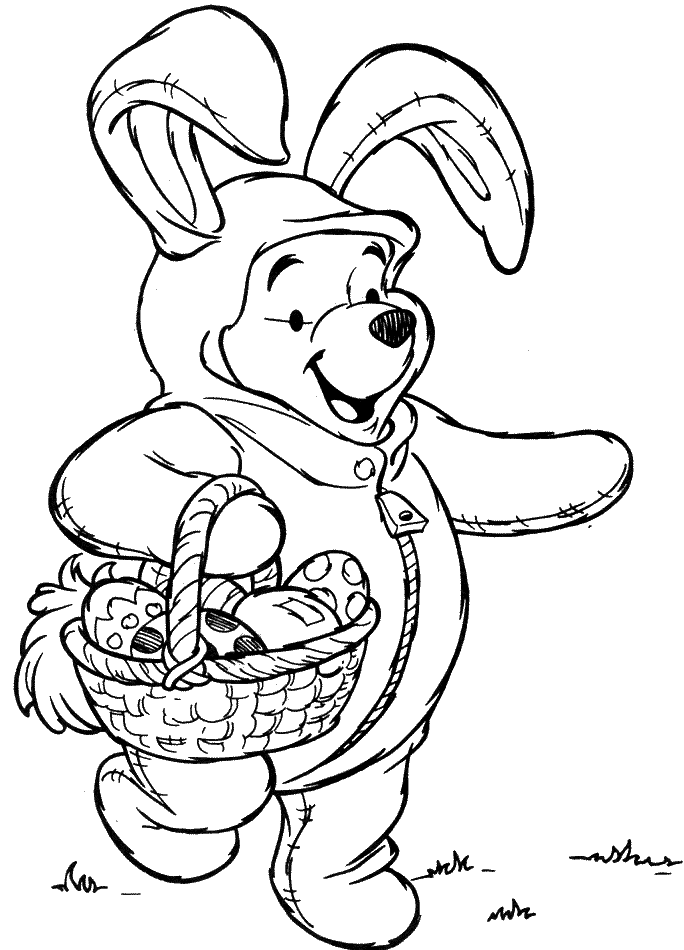 coloriage winnie se deguise en lapin pour distribuer les oeufs de paqu